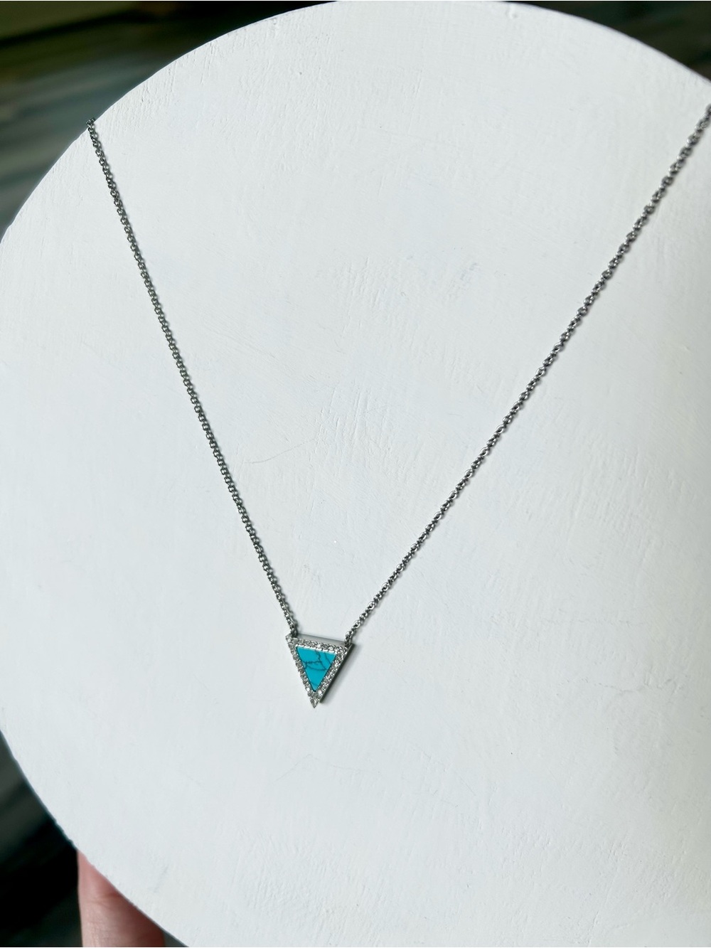 MICHAEL Michael Kors Faux Turquoise Pave Stone Triangle Silver Plated Necklace